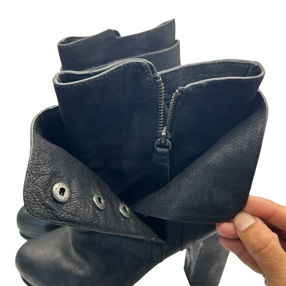 Vera Wang Black Marilyn Platform Booties Leather Chunky Boots Biker Size 8.5 M - Picture 7 of 12